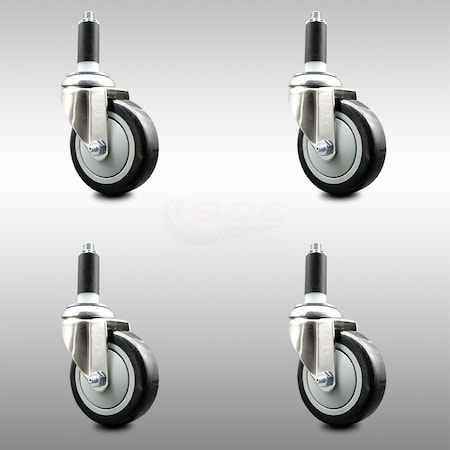 Service Caster 4 Inch 316SS Black Polyurethane Swivel 1-1/8 Inch Expanding Stem Caster Set SCC SCC-SS316EX20S414-PPUB-BLK-118-4